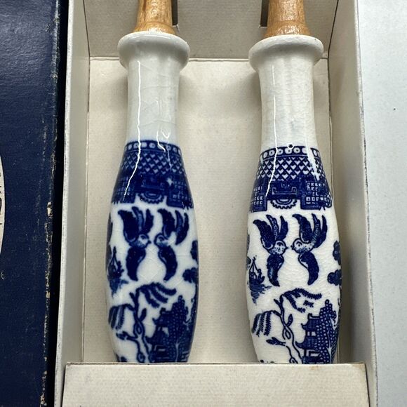 Vintage  Serving Fork/Spoon DELFT STYLE ceramic Blue White Party Host Gift - Picture 2 of 9